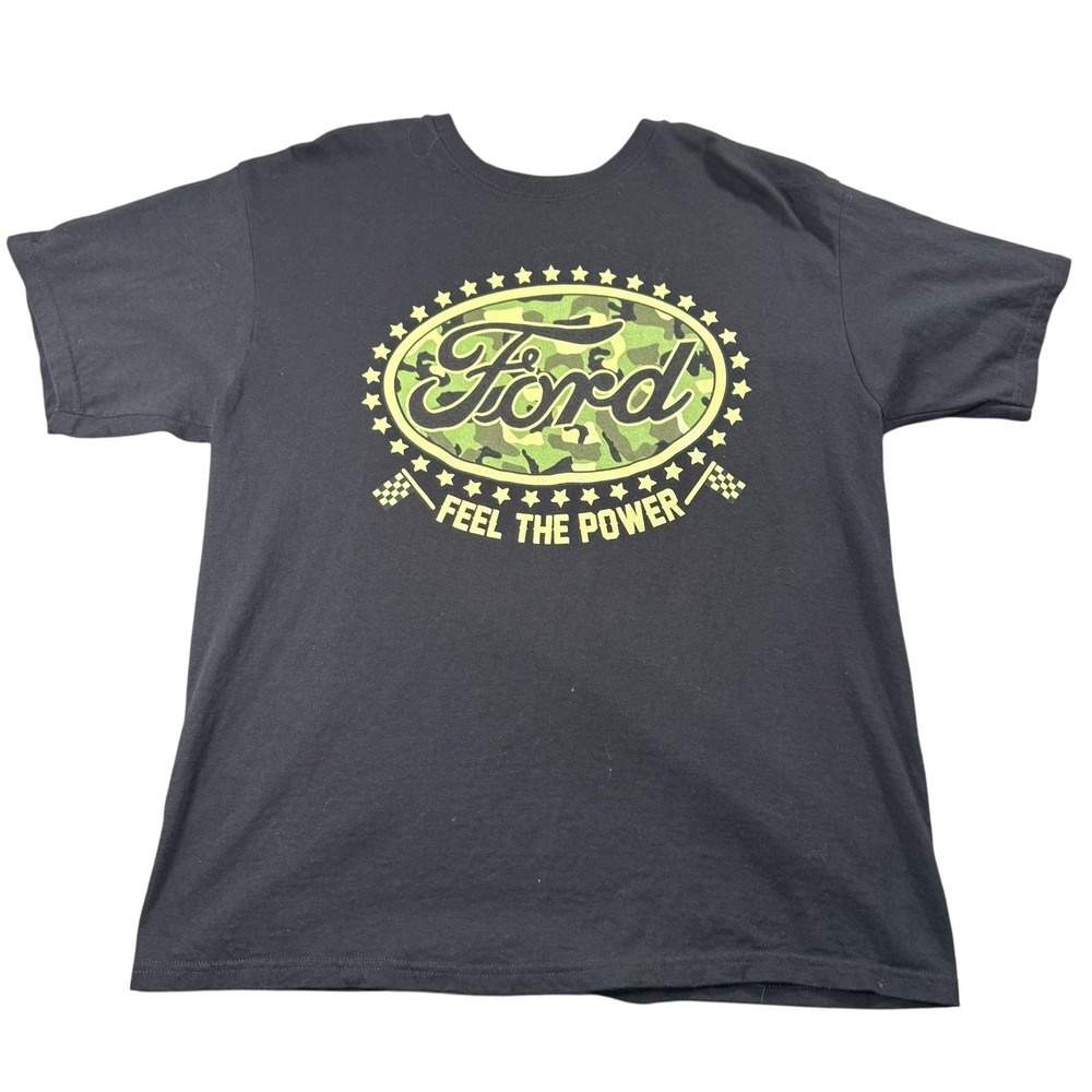 Ford Shirt Mens XL Black Camo Feel The Power Logo Racing T-Shirt Cars Trucks